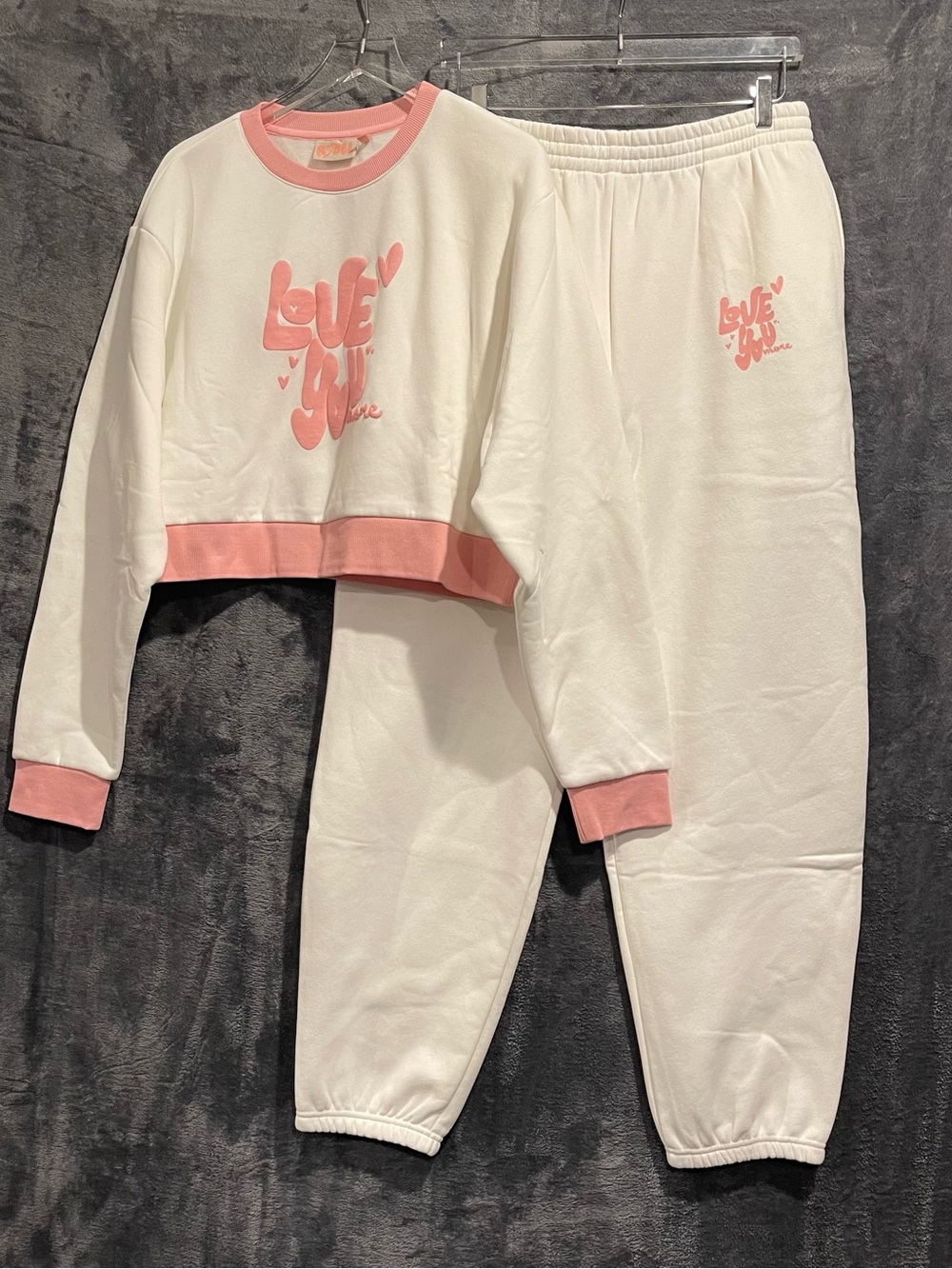 Rydel XL White & Pink 'Love You more' Cozy Sweatshirt + Joggers Sweatpants Set